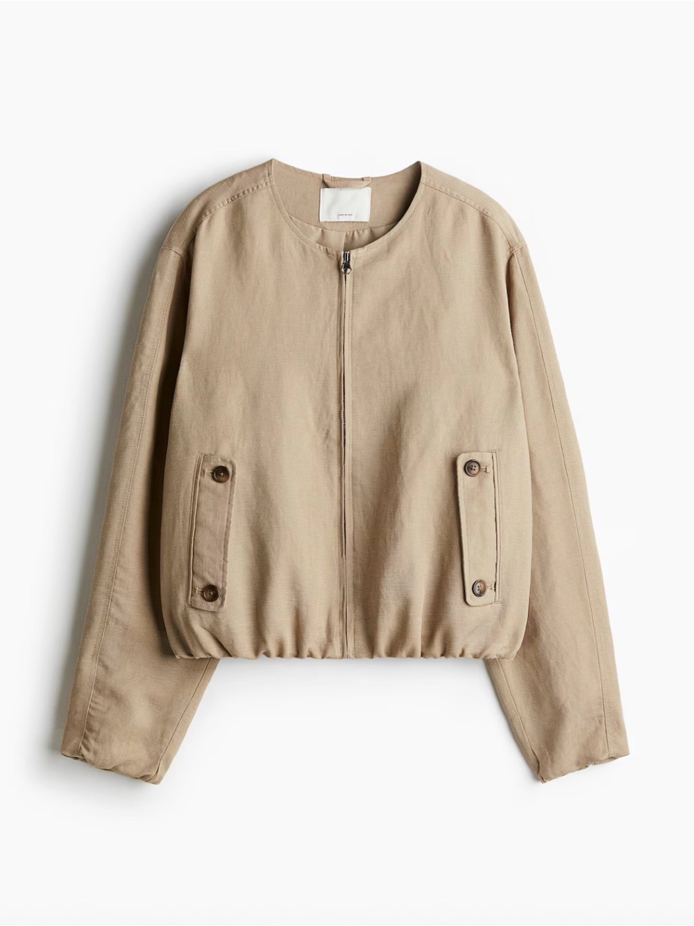 H&M Beige Cropped Bomber Jacket